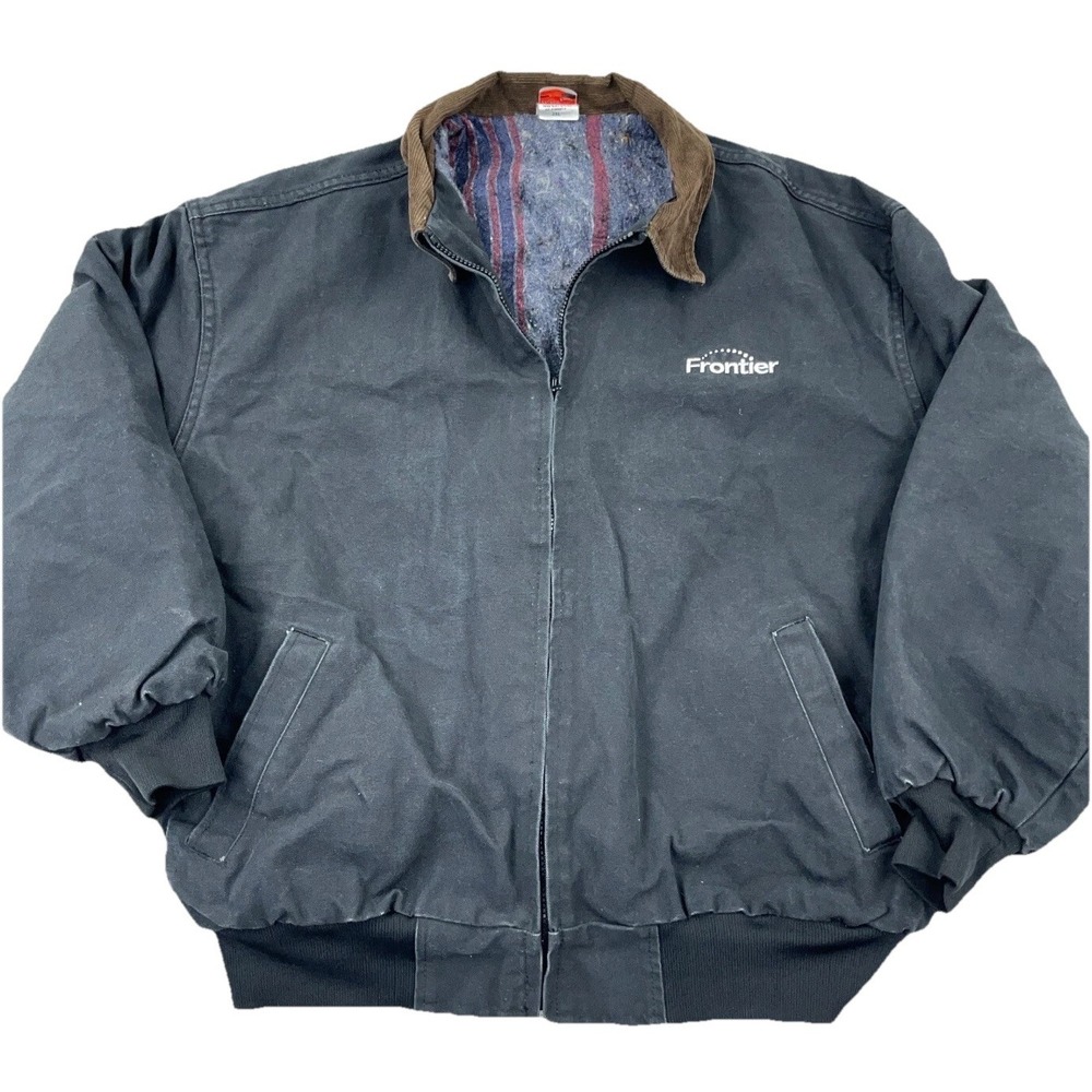 Vintage Union Line Jacket Men XXL Gray Duck Canvas Corduroy Collar Flannel Lined